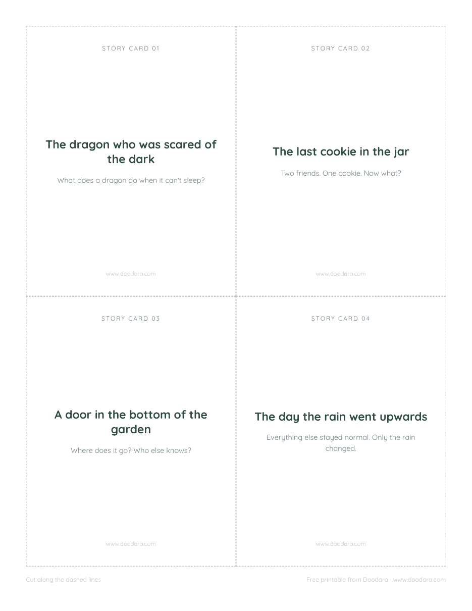 Preview page from the 24 Bedtime Story Prompt Cards printable PDF