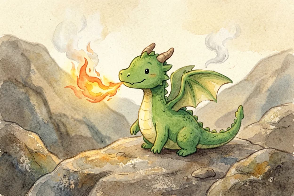 The little dragon breathing out slowly and steadily, his flames shrinking to a small wisp of smoke