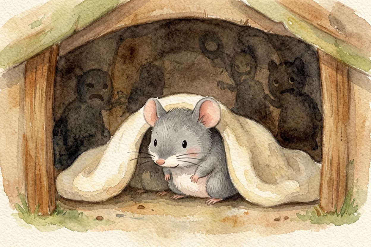 The little mole hiding under his blanket, imagining scary shapes in the dark corners