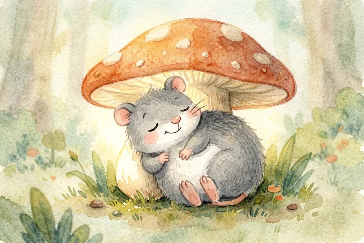 The little mole snuggled cosy and unafraid in the gentle glow, smiling as he falls asleep