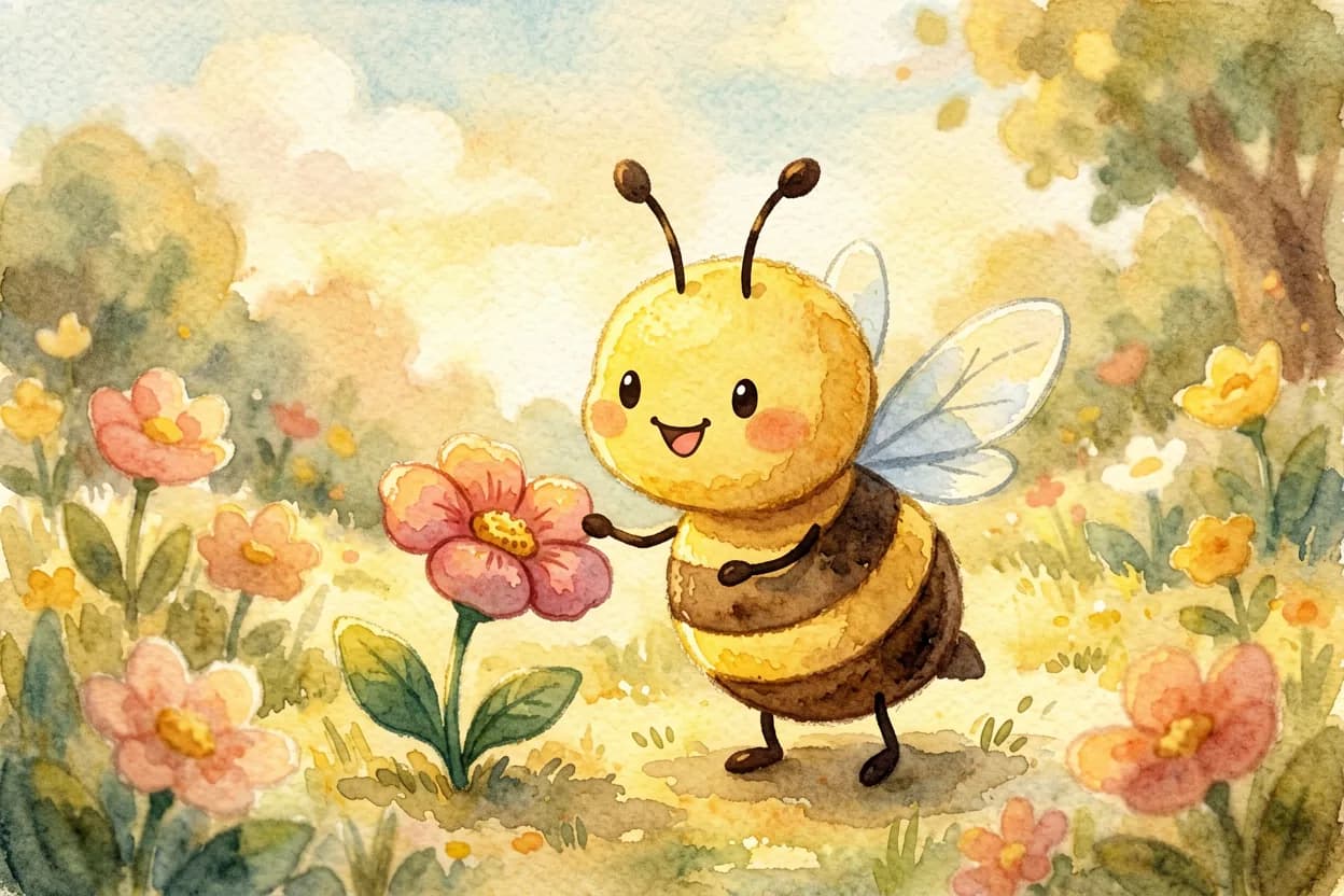 The little honeybee joyfully thanking one flower after another in the sunny garden
