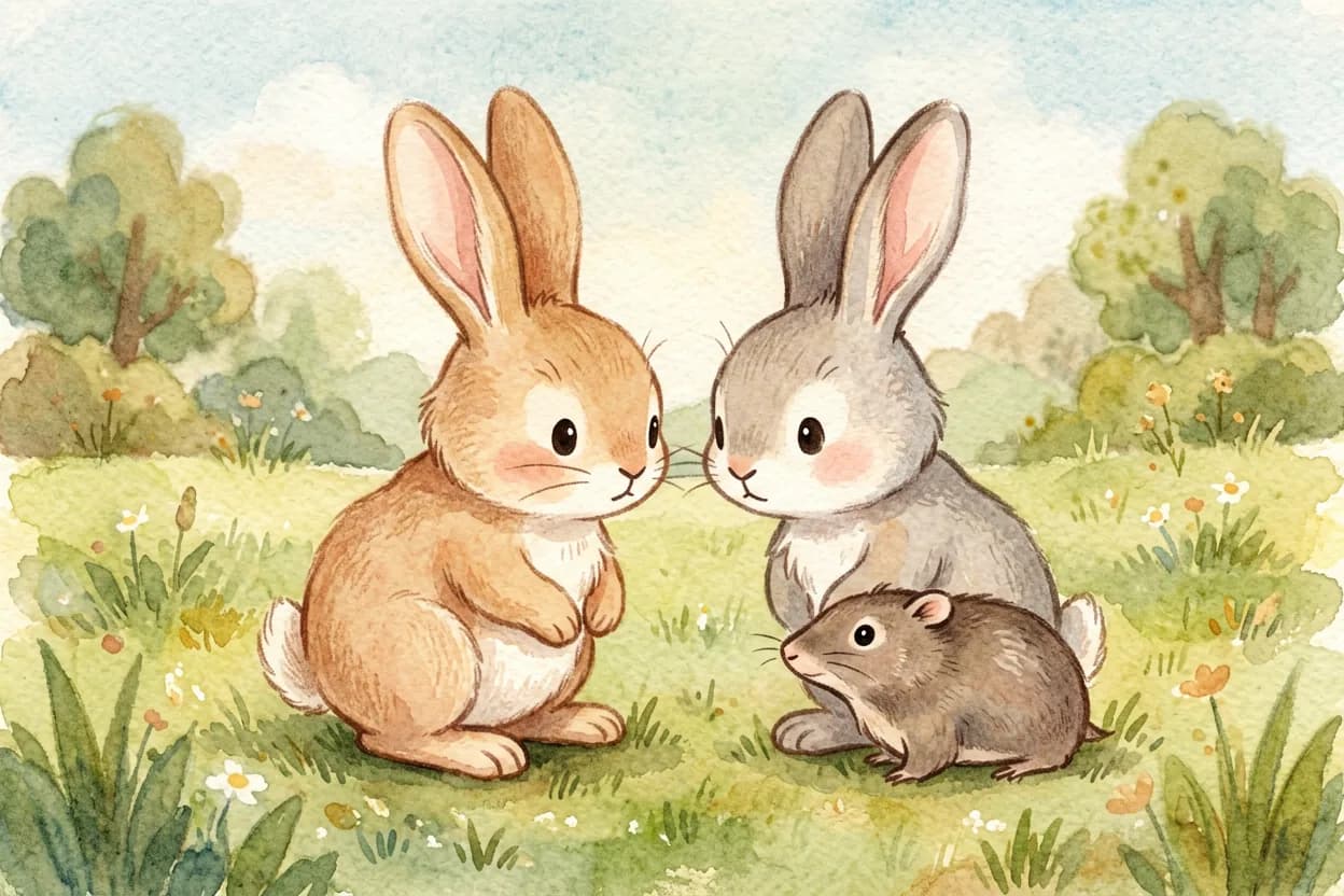 The little rabbit now stopping, looking at the mole, and listening carefully with full attention