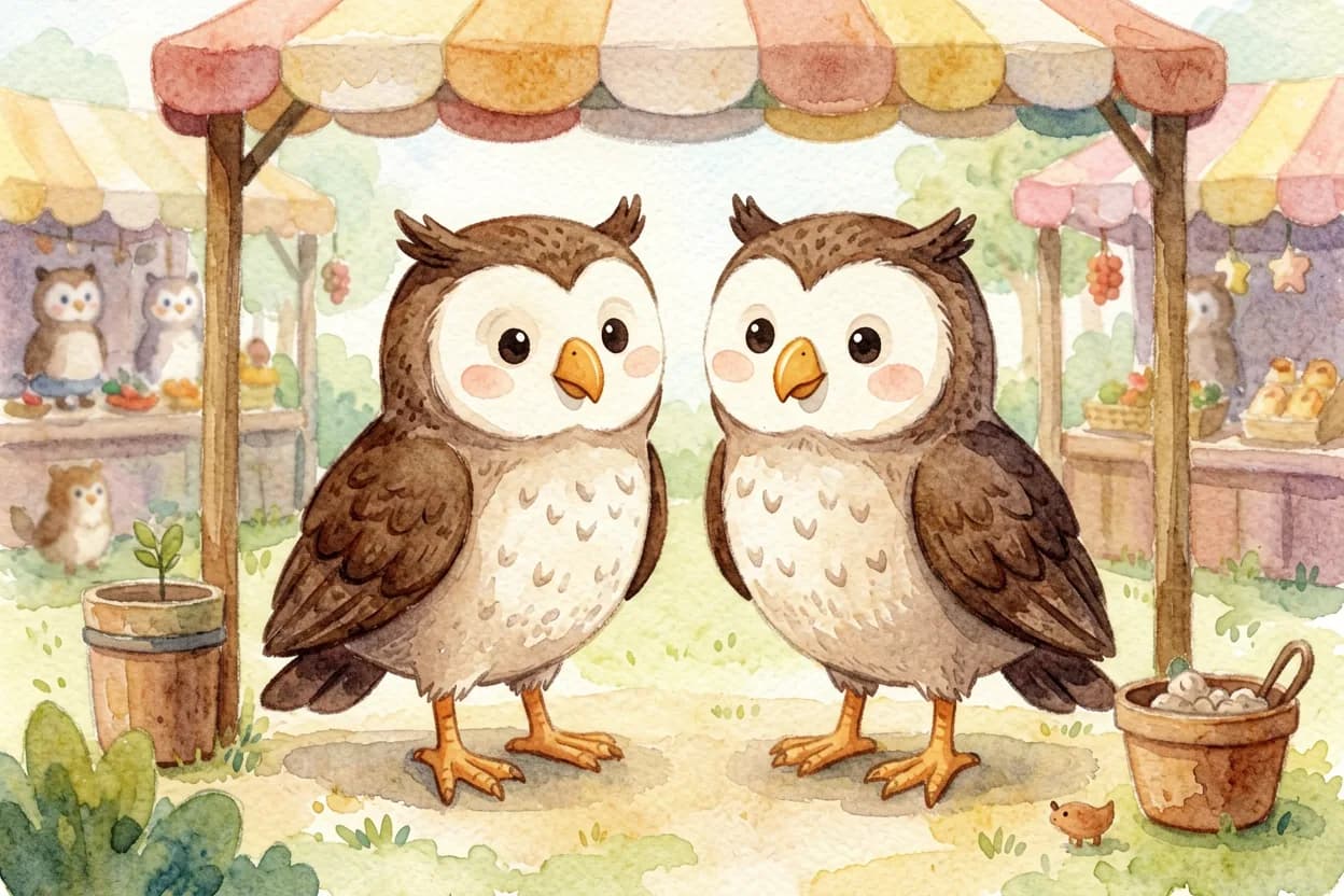 A wise owl explaining to the goose how the polite words worked like magic