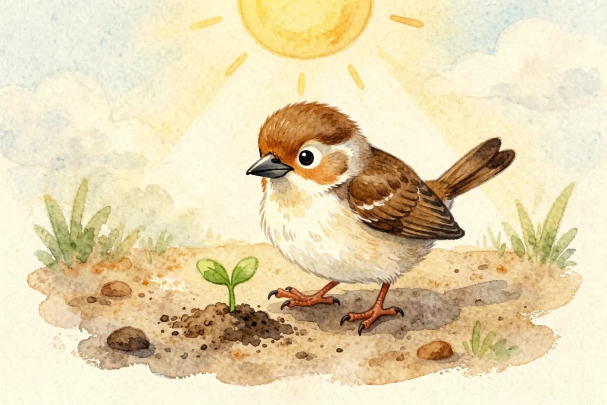 The tiny bird staring impatiently at bare soil, tapping her foot and frowning