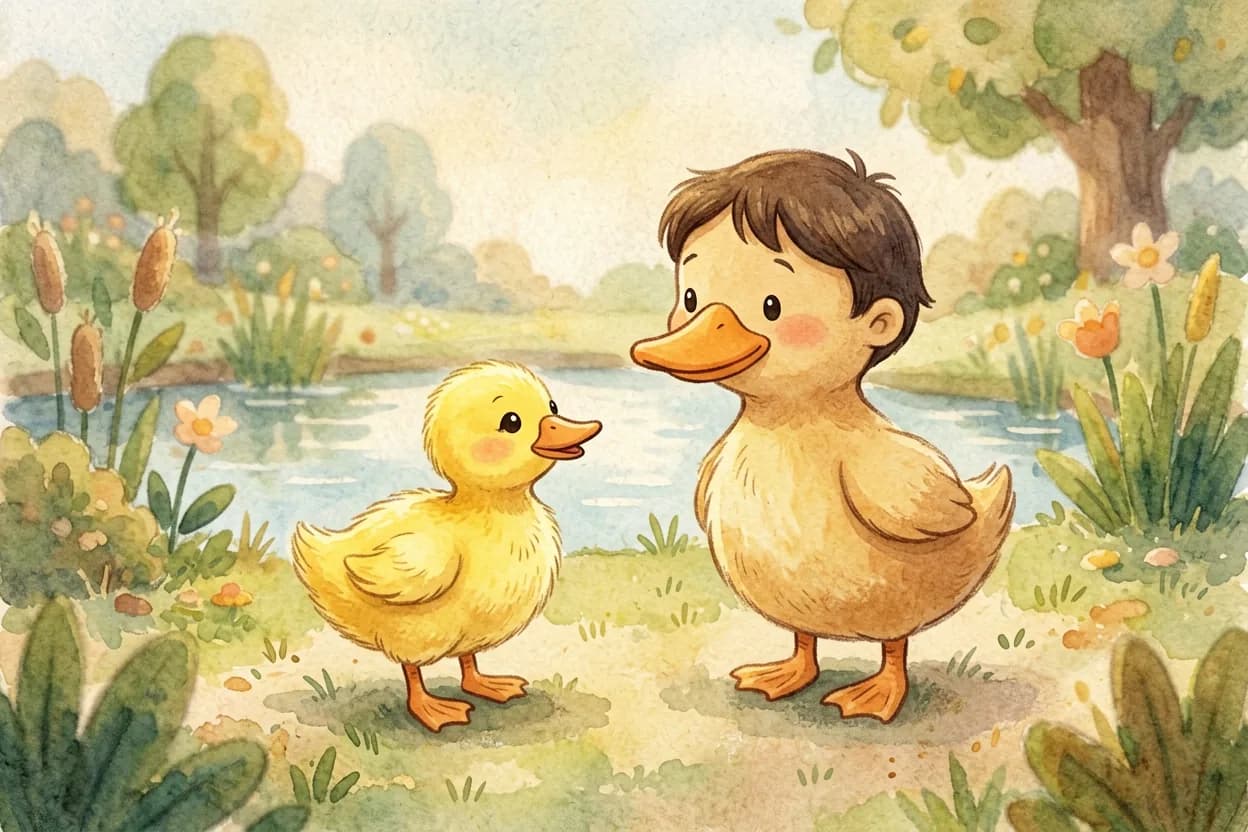 A little duckling eagerly asking her father for a garden of her own