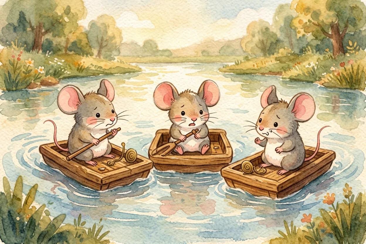 Each mouse's solo raft failing in a different way as they work separately and get frustrated