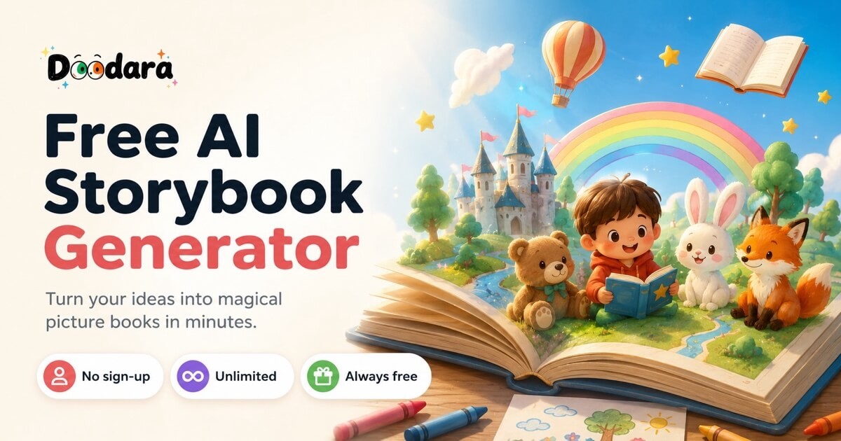 Screenshot of Doodara, Free AI storybooks with your photo, no sign-up needed